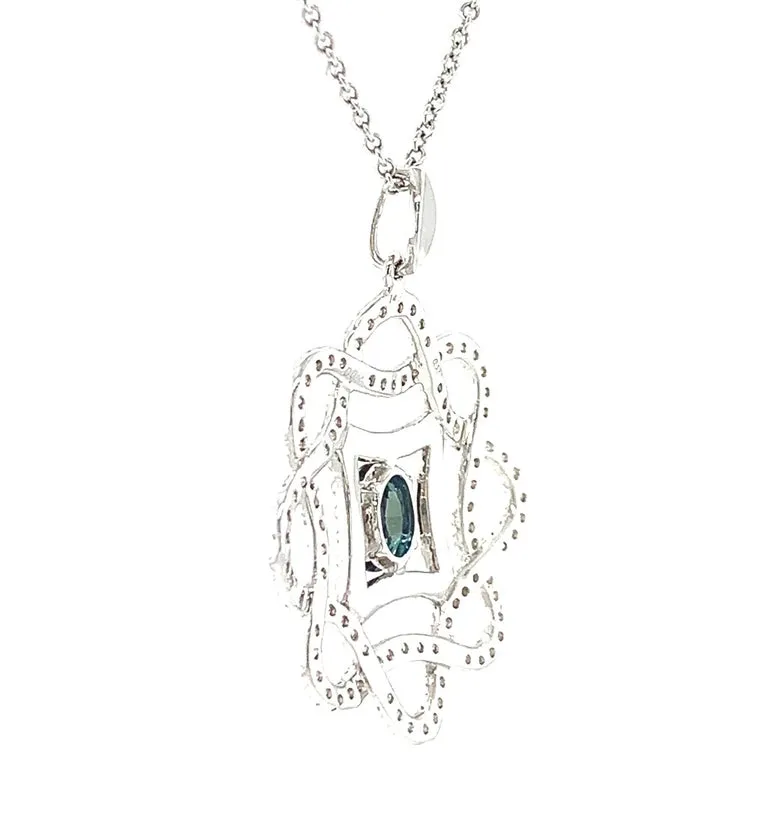 .53 ct. Alexandrite Oval, Diamond Set Open Frame 18k White Gold Pendant w/ Chain