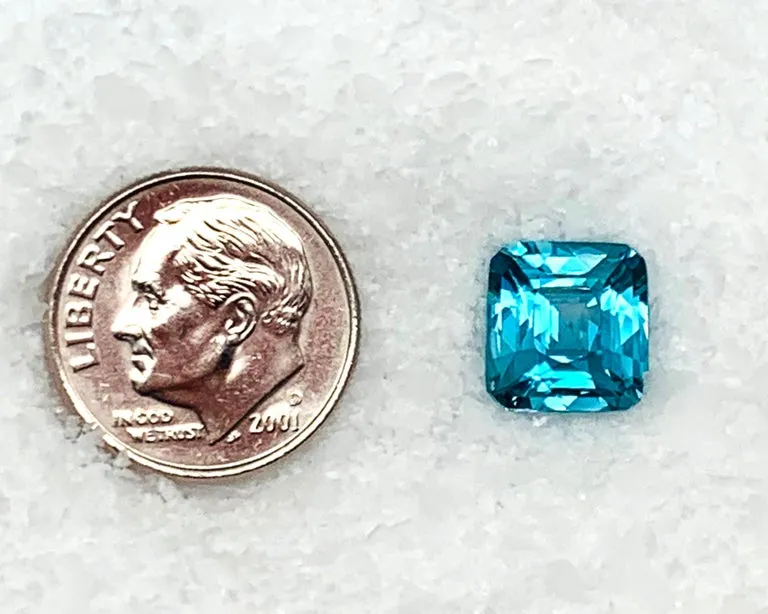 5.47 Carat Blue Zircon Square, Unset 3-Stone Ring, Pendant Enhancer Gemstone