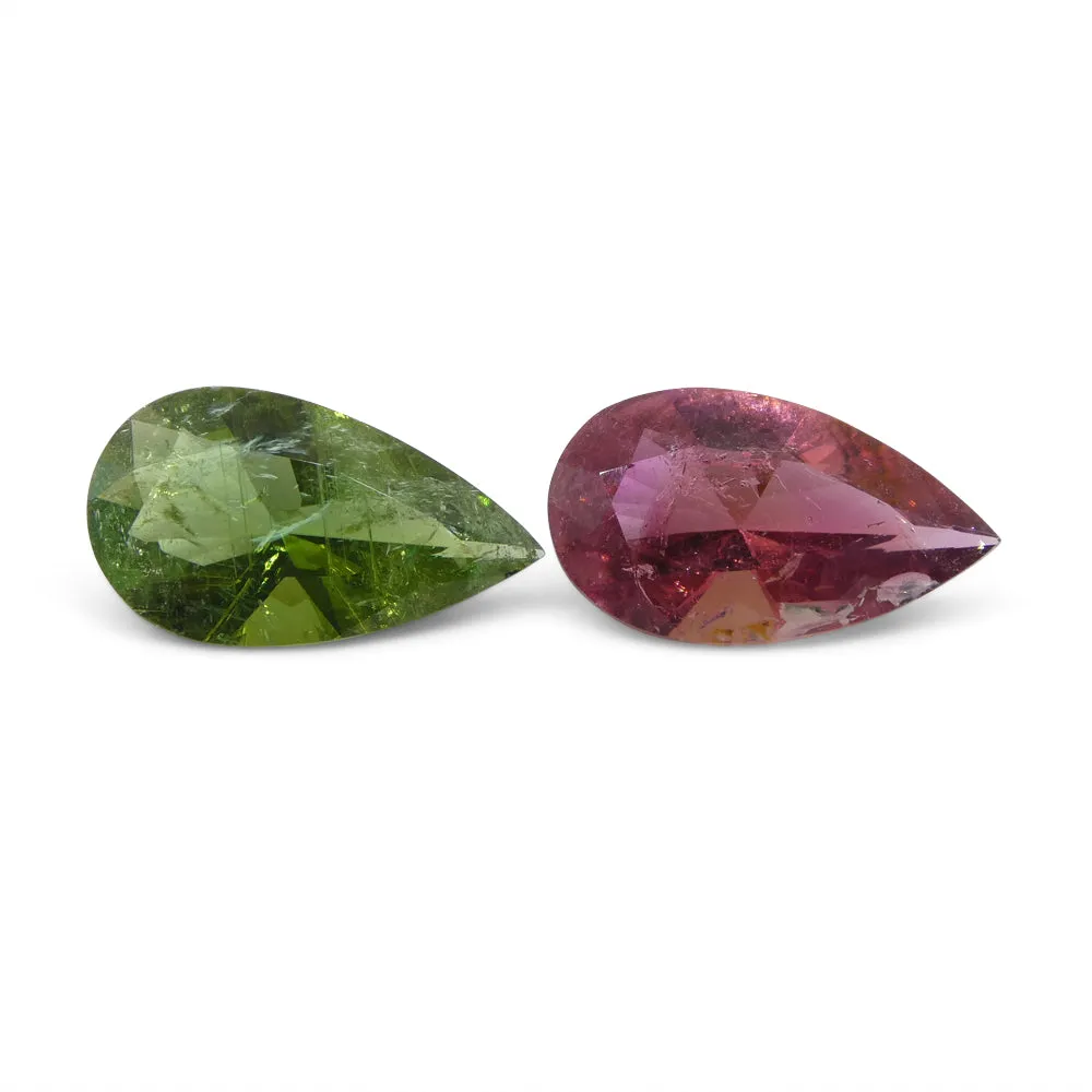 6.78ct Pair Pear Pink/Green Tourmaline