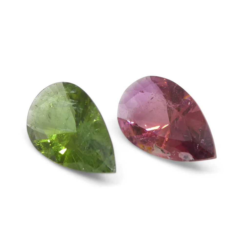 6.78ct Pair Pear Pink/Green Tourmaline