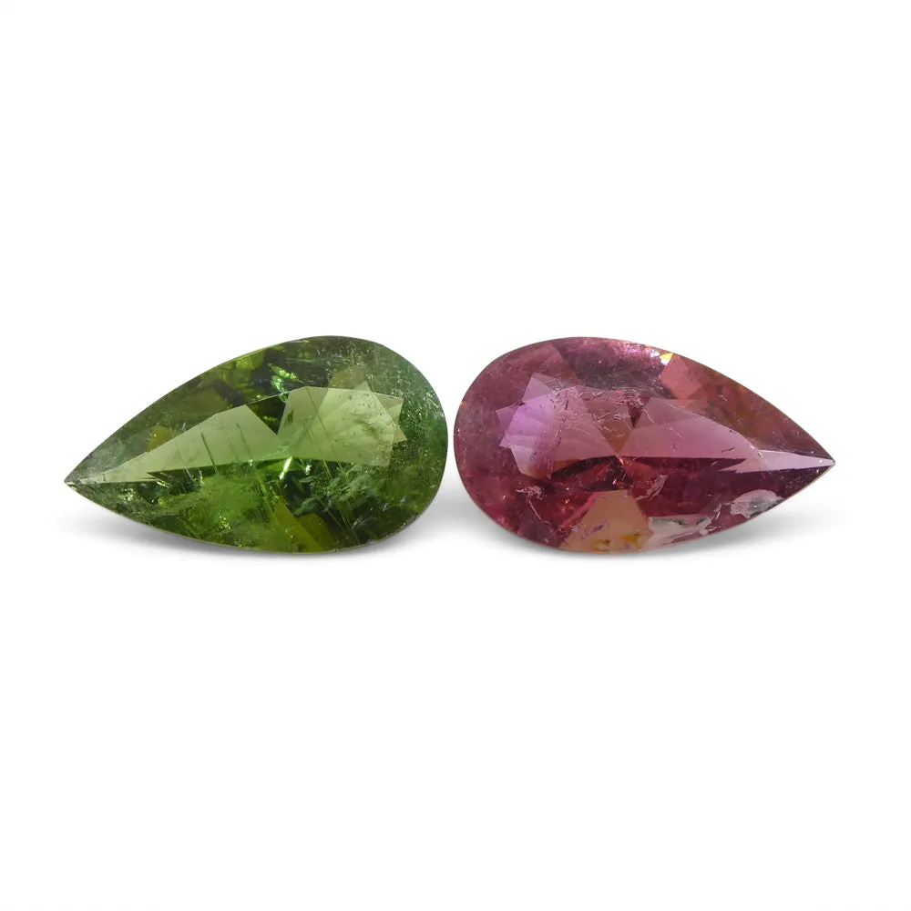 6.78ct Pair Pear Pink/Green Tourmaline