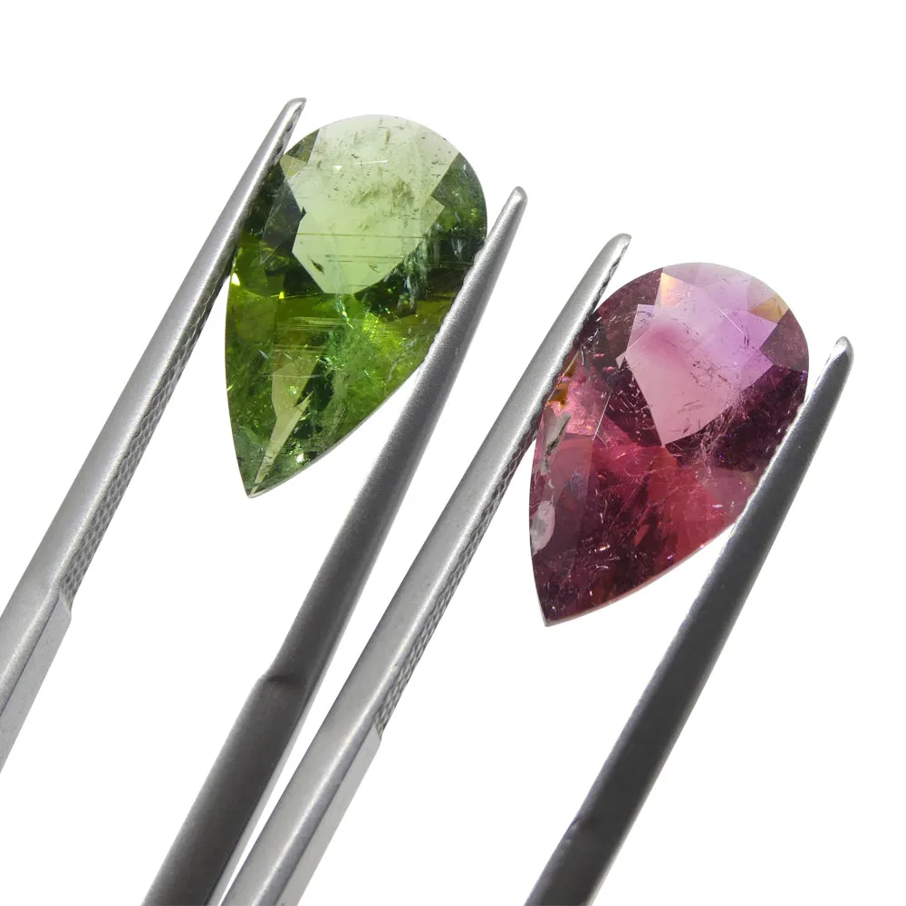 6.78ct Pair Pear Pink/Green Tourmaline