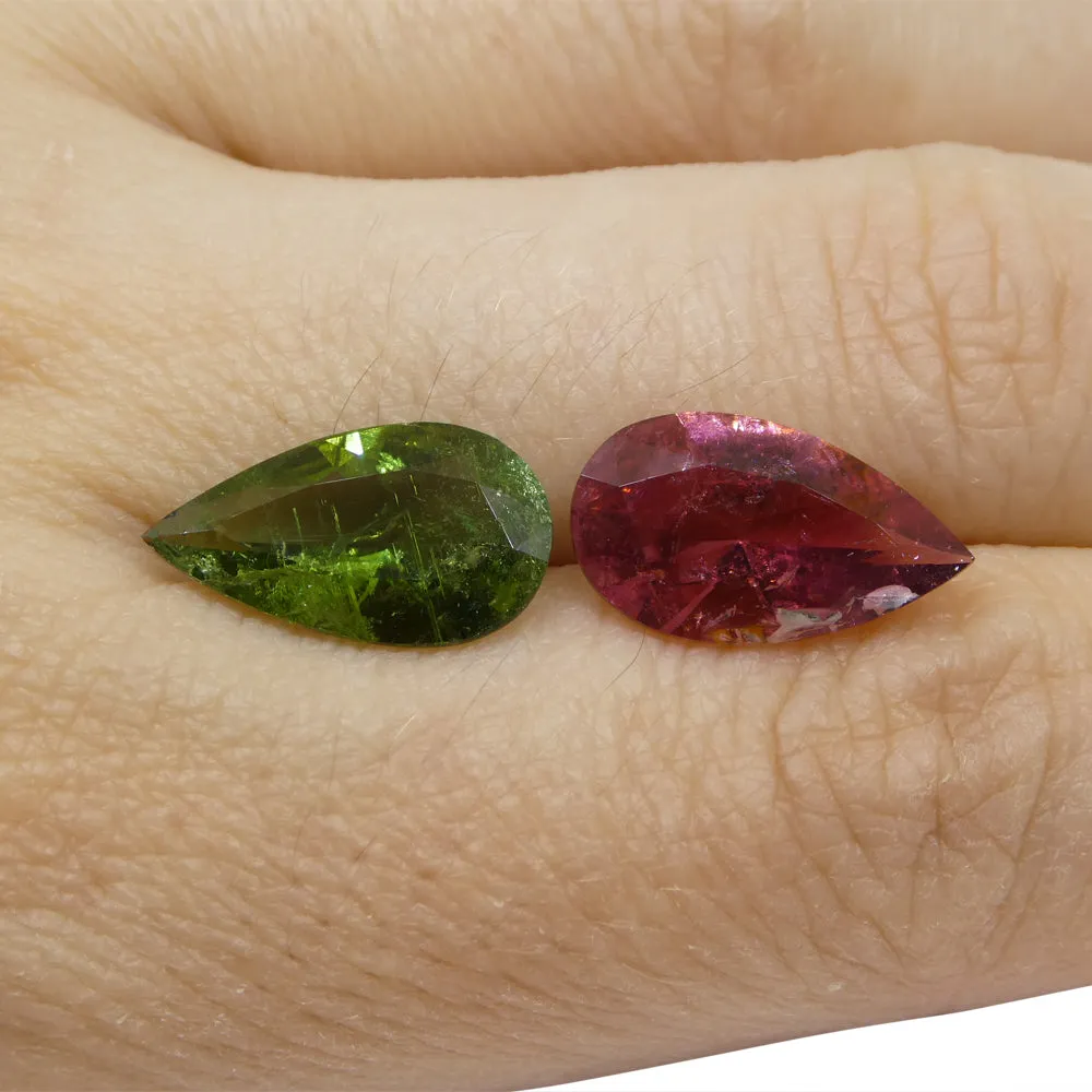 6.78ct Pair Pear Pink/Green Tourmaline