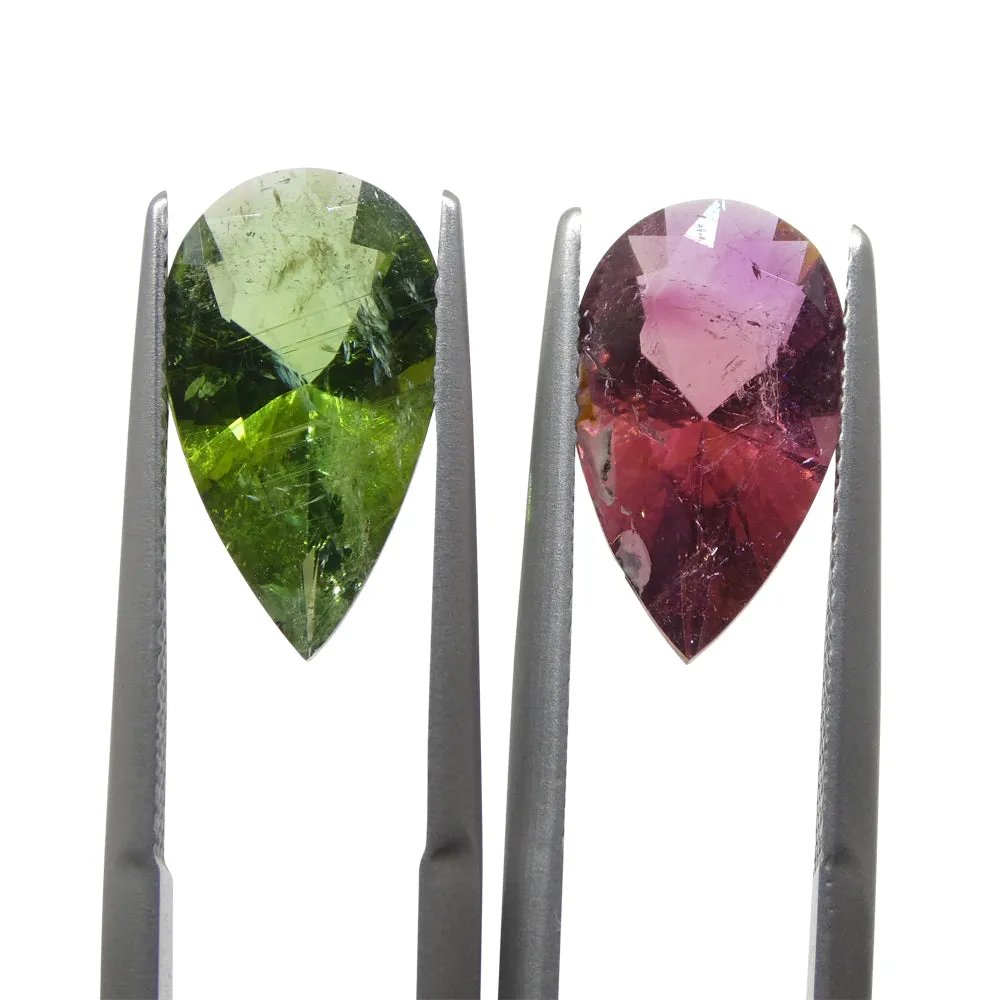 6.78ct Pair Pear Pink/Green Tourmaline