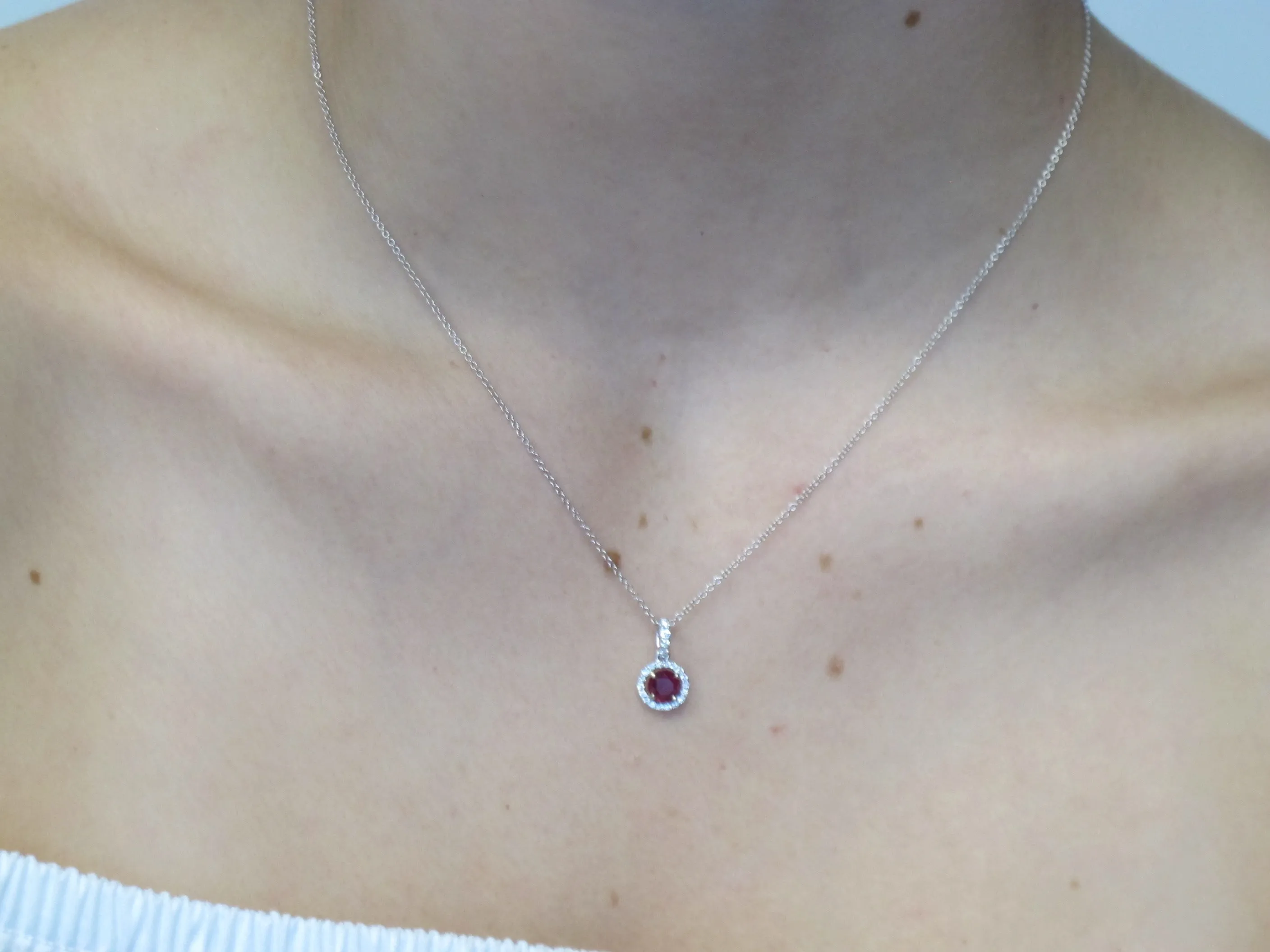 .68 Carat Ruby and Diamond Floating Halo White Gold Pendant Necklace