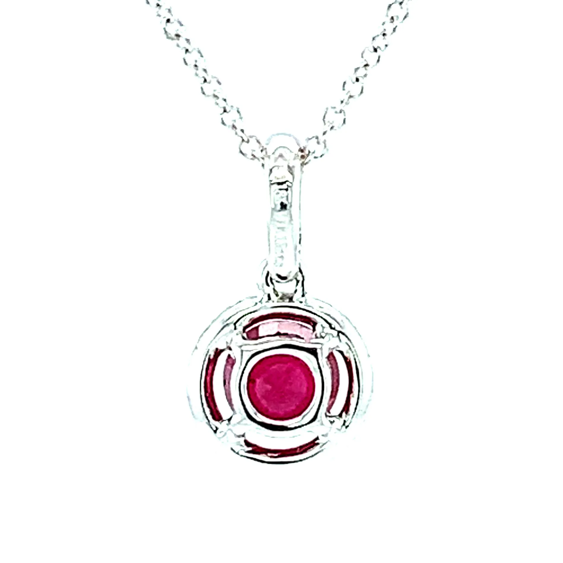 .68 Carat Ruby and Diamond Floating Halo White Gold Pendant Necklace