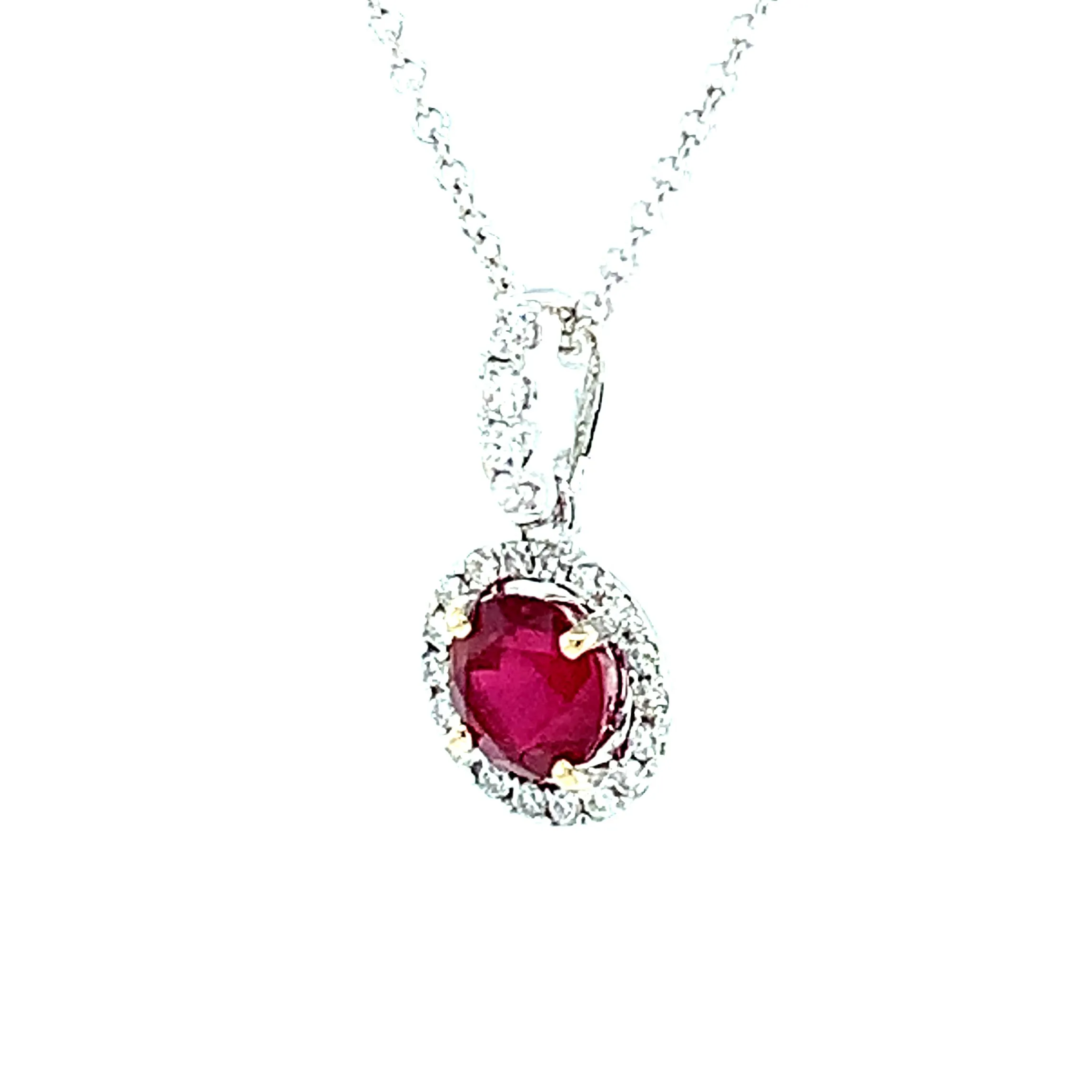 .68 Carat Ruby and Diamond Floating Halo White Gold Pendant Necklace