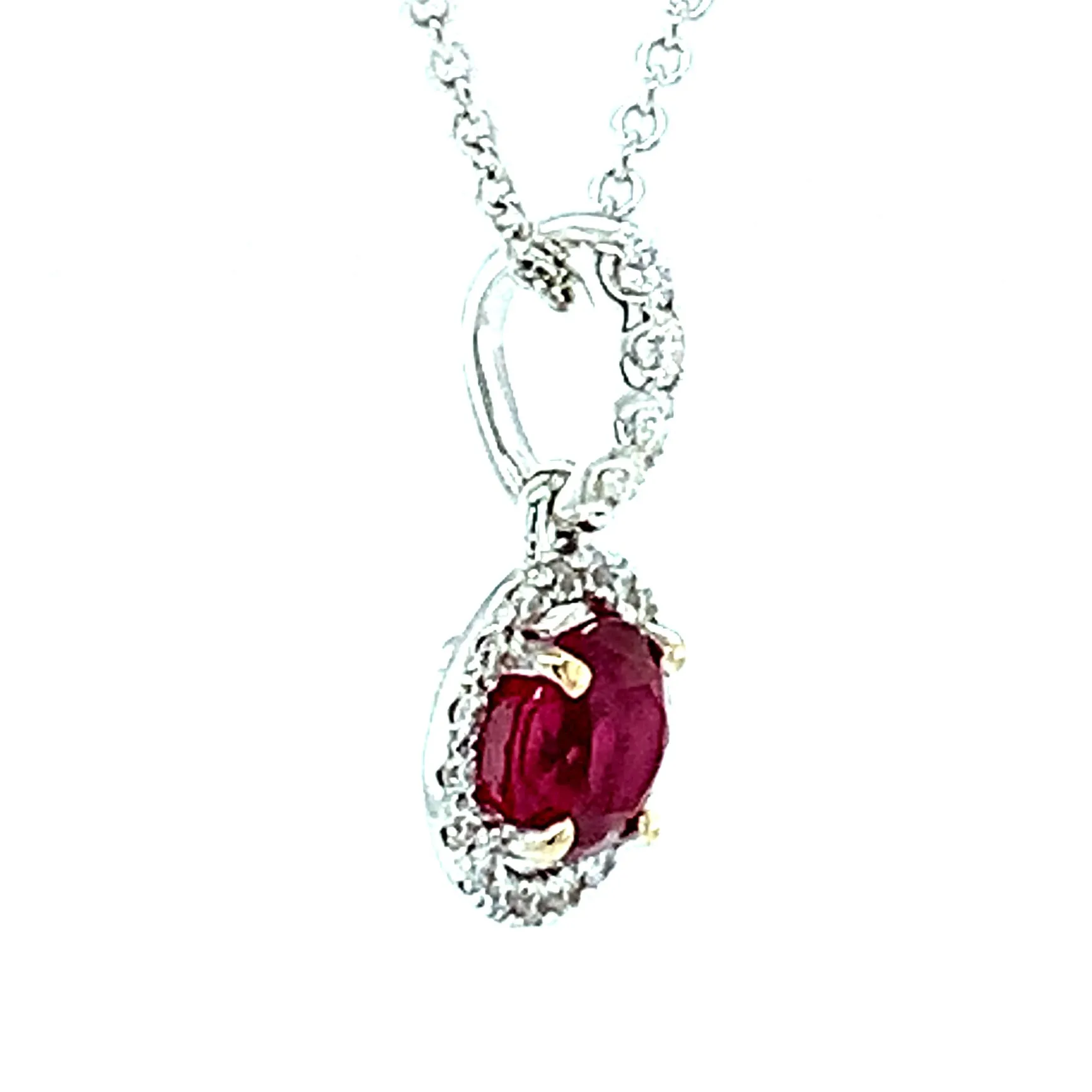 .68 Carat Ruby and Diamond Floating Halo White Gold Pendant Necklace
