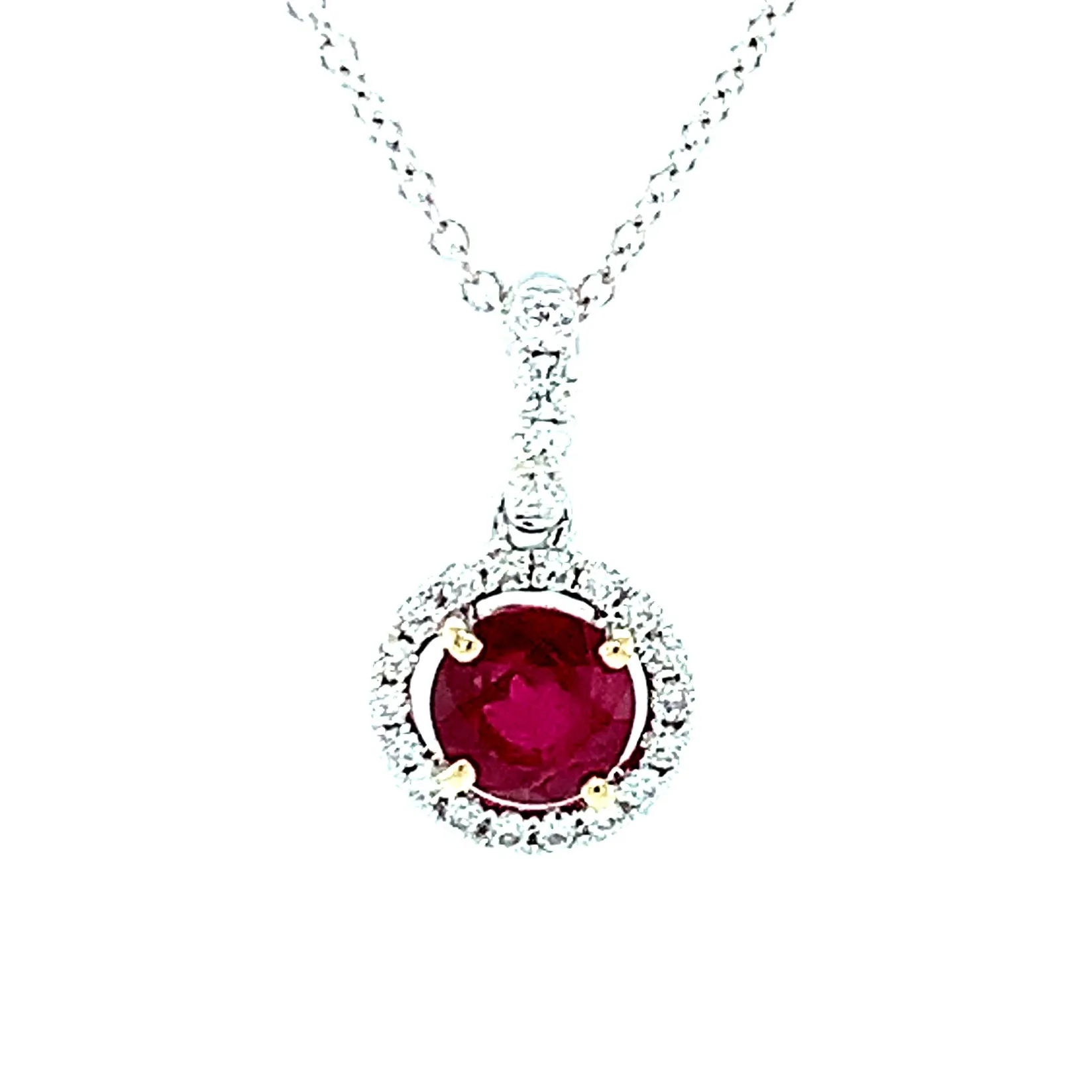 .68 Carat Ruby and Diamond Floating Halo White Gold Pendant Necklace