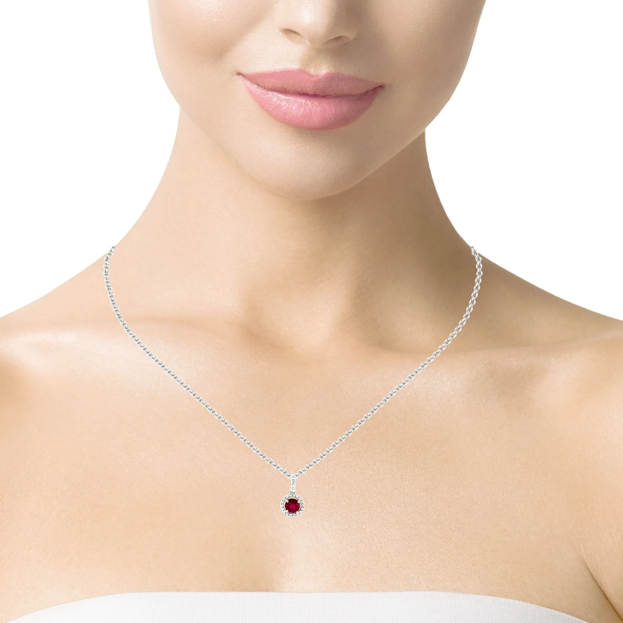 .68 Carat Ruby and Diamond Floating Halo White Gold Pendant Necklace