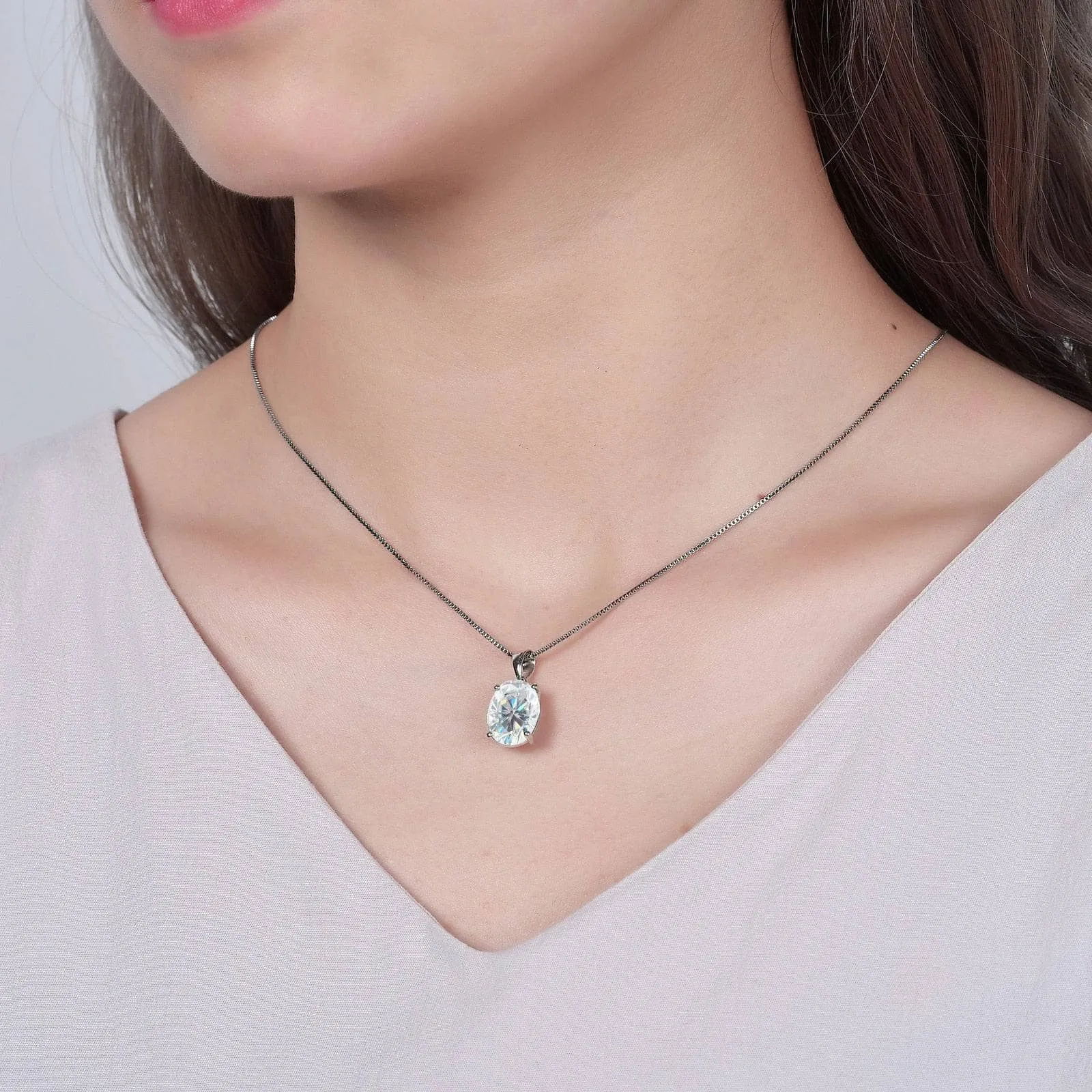 8.00ct Oval Cut Diamond Solitaire Pendant Necklace