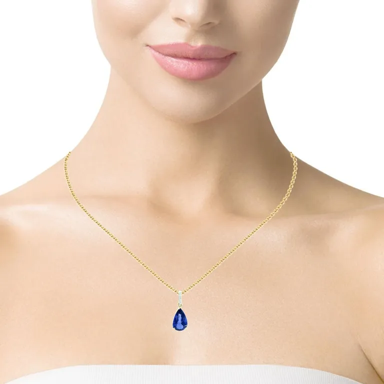 8.90 Carat Pear Shaped Tanzanite & Diamond Pave, White & Yellow Gold Necklace