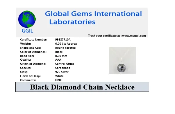 8mm AAA Certified Black Diamond Chain Necklace- Great Shine & Very Elegant!