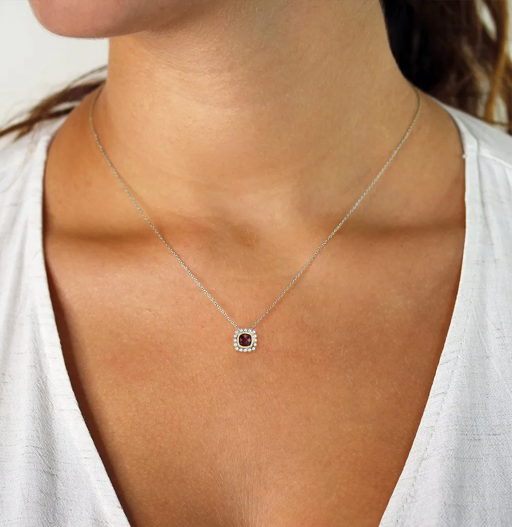 925 Sterling Silver Gemstone Halo Pendant Necklace