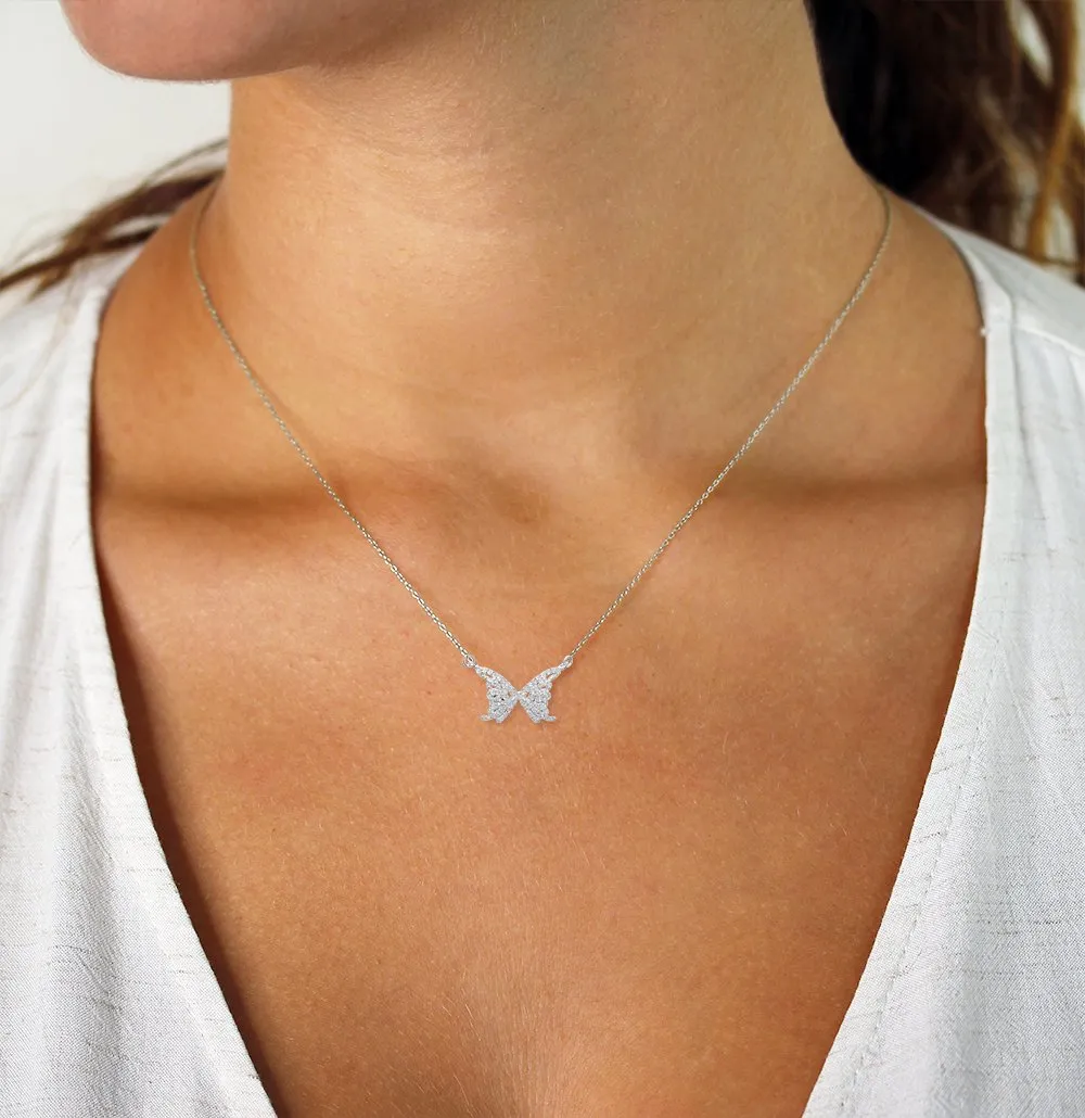 925 Sterling Silver Micro Pave Minimalist Butterfly Necklace