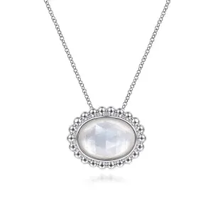 925 Sterling Silver Rock Crystal and White Mother of Pearl Pendant Necklace