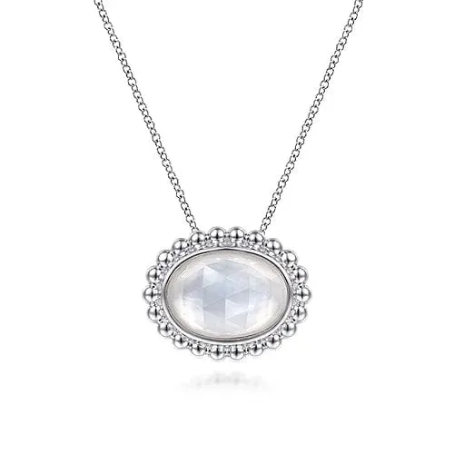 925 Sterling Silver Rock Crystal and White Mother of Pearl Pendant Necklace