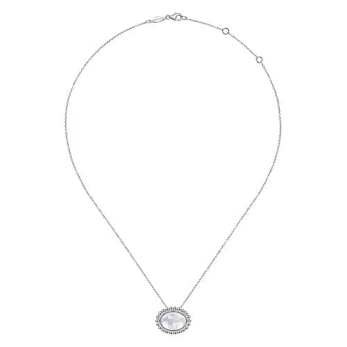 925 Sterling Silver Rock Crystal and White Mother of Pearl Pendant Necklace