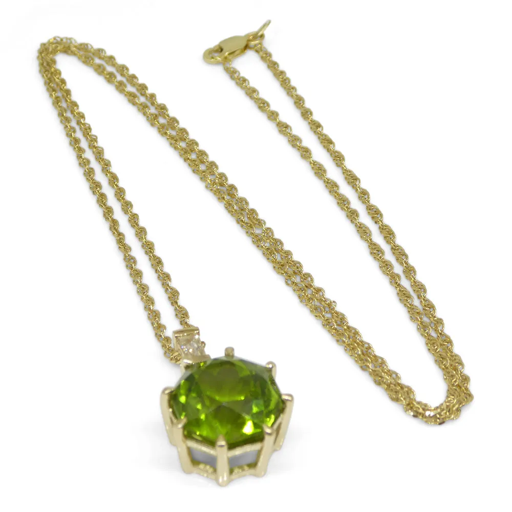 9.60ct Peridot, Diamond Pendant and Chain Necklace set in 14k Yellow Gold