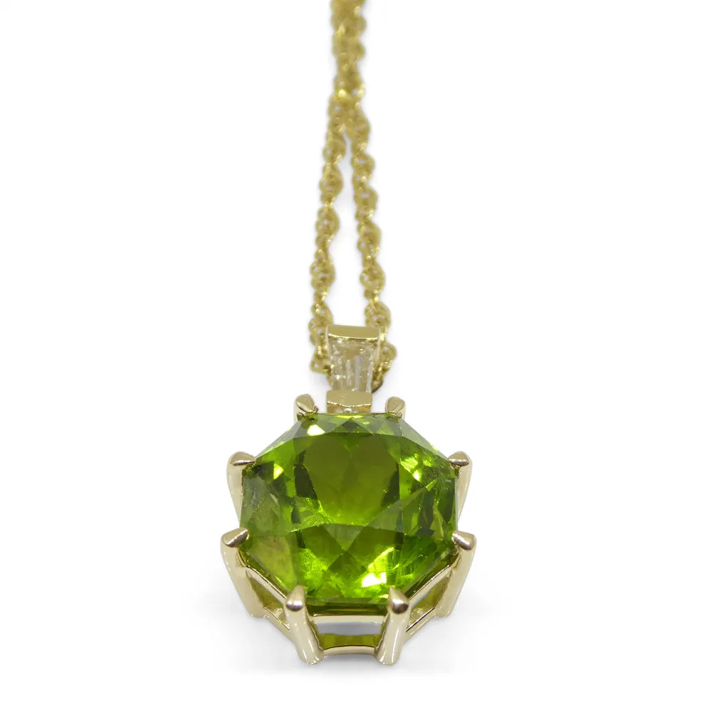 9.60ct Peridot, Diamond Pendant and Chain Necklace set in 14k Yellow Gold