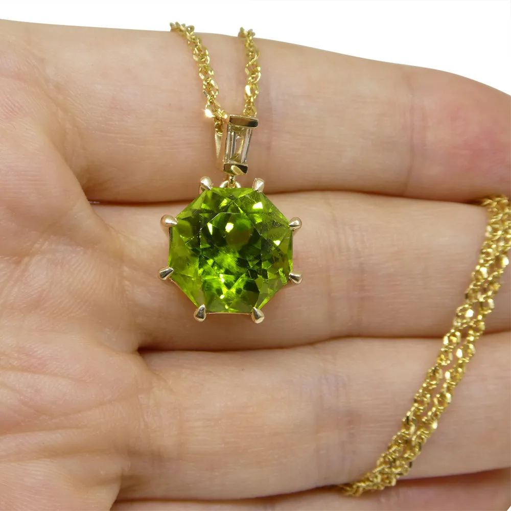 9.60ct Peridot, Diamond Pendant and Chain Necklace set in 14k Yellow Gold