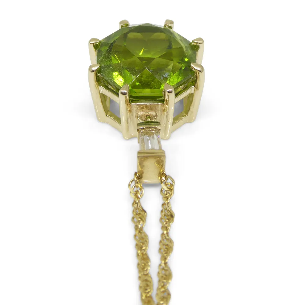 9.60ct Peridot, Diamond Pendant and Chain Necklace set in 14k Yellow Gold