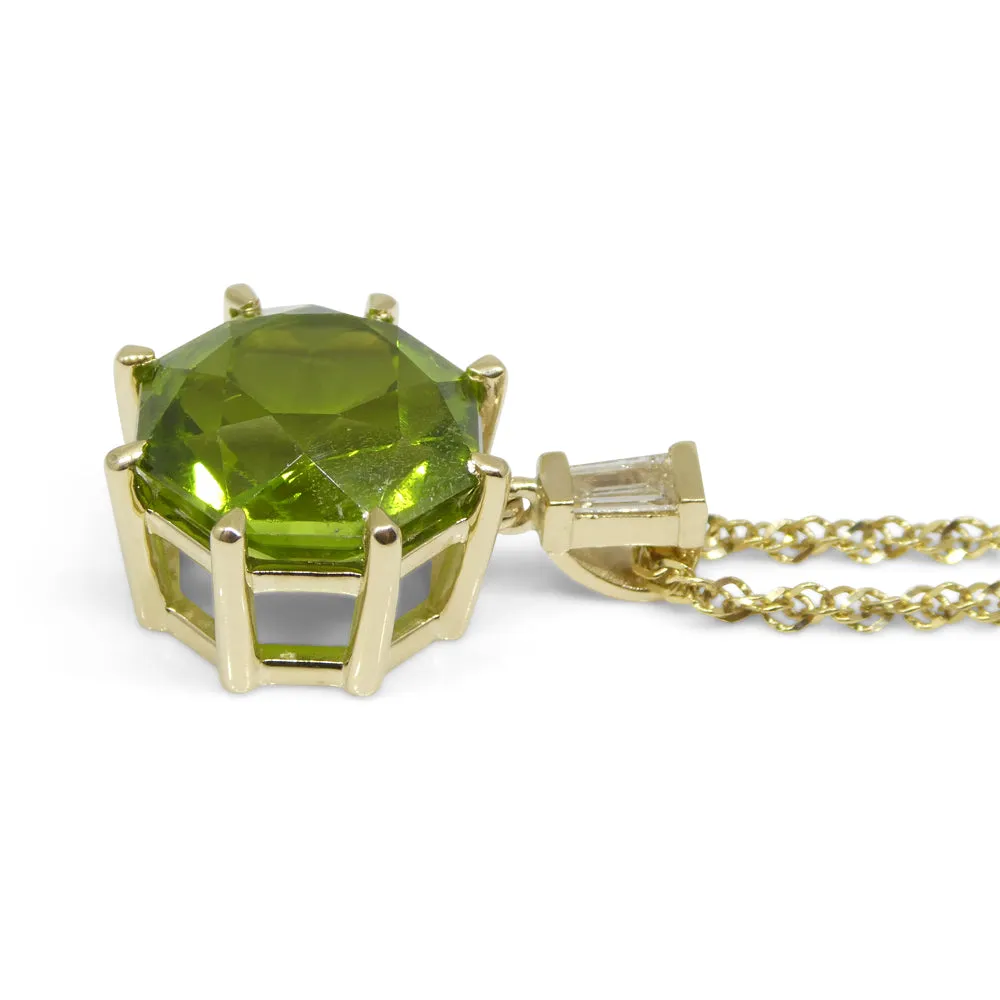 9.60ct Peridot, Diamond Pendant and Chain Necklace set in 14k Yellow Gold