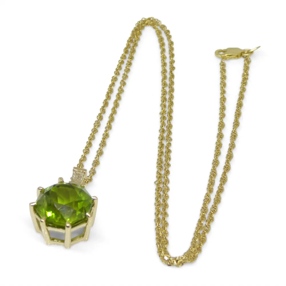 9.60ct Peridot, Diamond Pendant and Chain Necklace set in 14k Yellow Gold