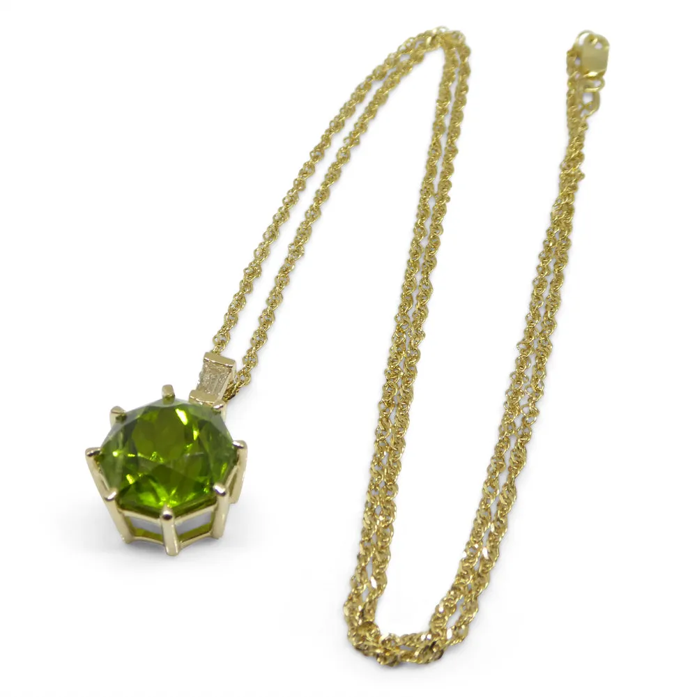 9.60ct Peridot, Diamond Pendant and Chain Necklace set in 14k Yellow Gold
