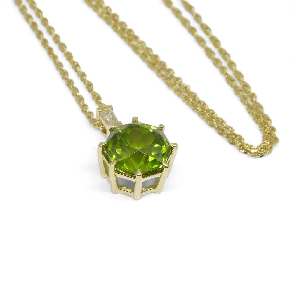9.60ct Peridot, Diamond Pendant and Chain Necklace set in 14k Yellow Gold
