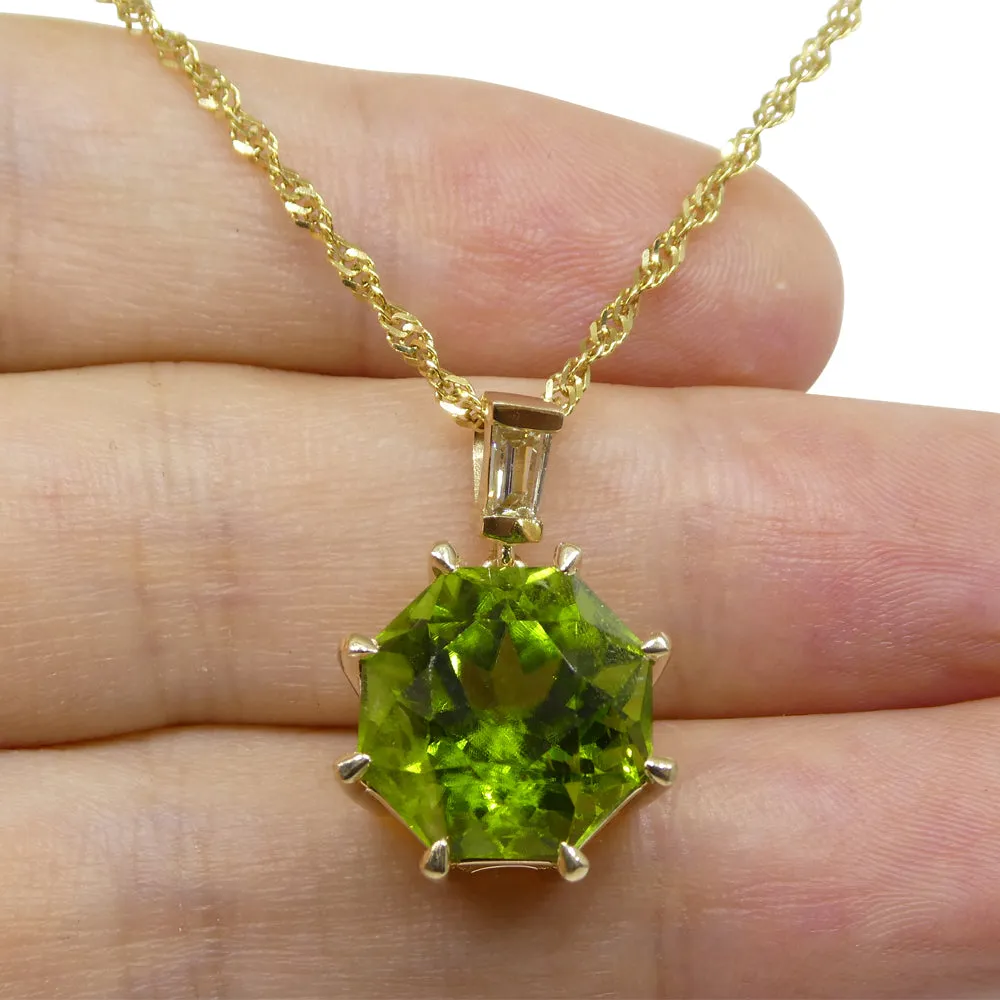 9.60ct Peridot, Diamond Pendant and Chain Necklace set in 14k Yellow Gold