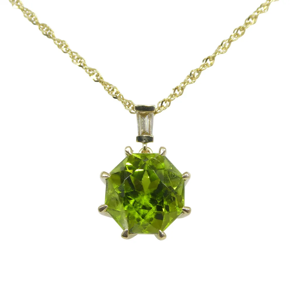 9.60ct Peridot, Diamond Pendant and Chain Necklace set in 14k Yellow Gold