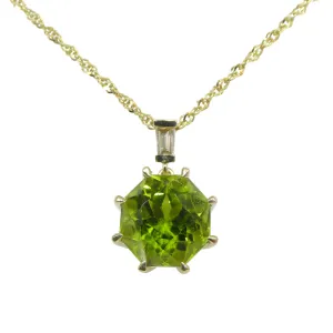 9.60ct Peridot, Diamond Pendant and Chain Necklace set in 14k Yellow Gold
