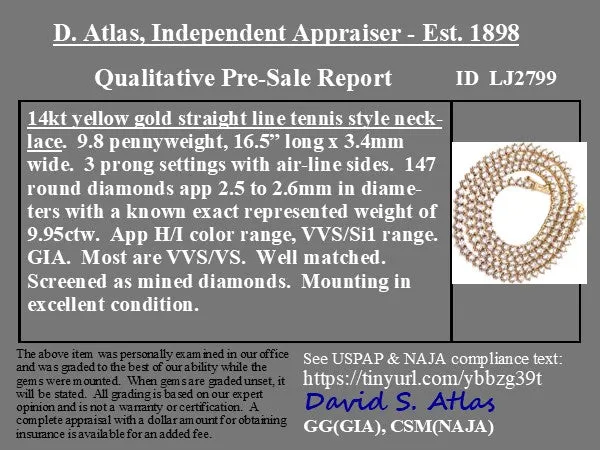 9.95ctw Round Brilliant Cut Diamond Tennis Necklace