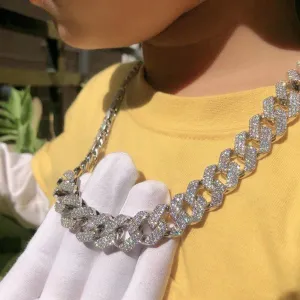 9k White Gold Luxury Miami Cuban Link Chain Moissanite Necklace Men | Micro Pave Hip Hop Chain