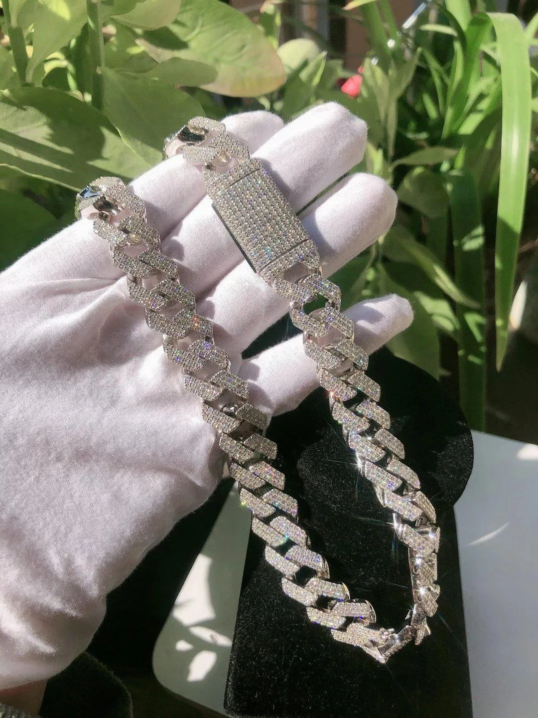 9k White Gold Luxury Miami Cuban Link Chain Moissanite Necklace Men | Micro Pave Hip Hop Chain
