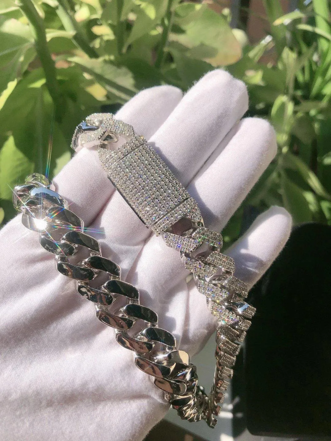 9k White Gold Luxury Miami Cuban Link Chain Moissanite Necklace Men | Micro Pave Hip Hop Chain