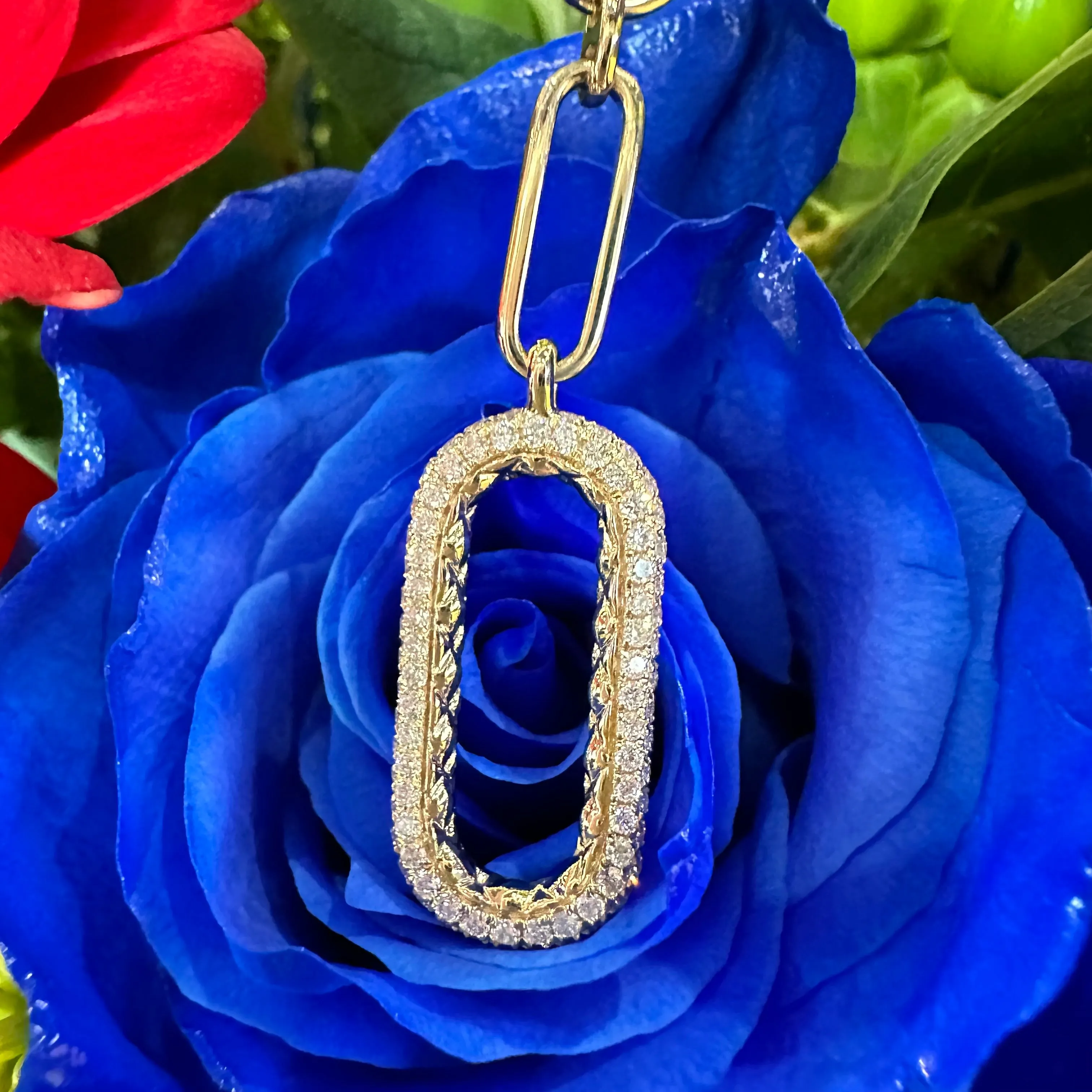 A. Jaffe Paper Clip Diamond Pendant with Matching Link Chain NL3368-18in/46