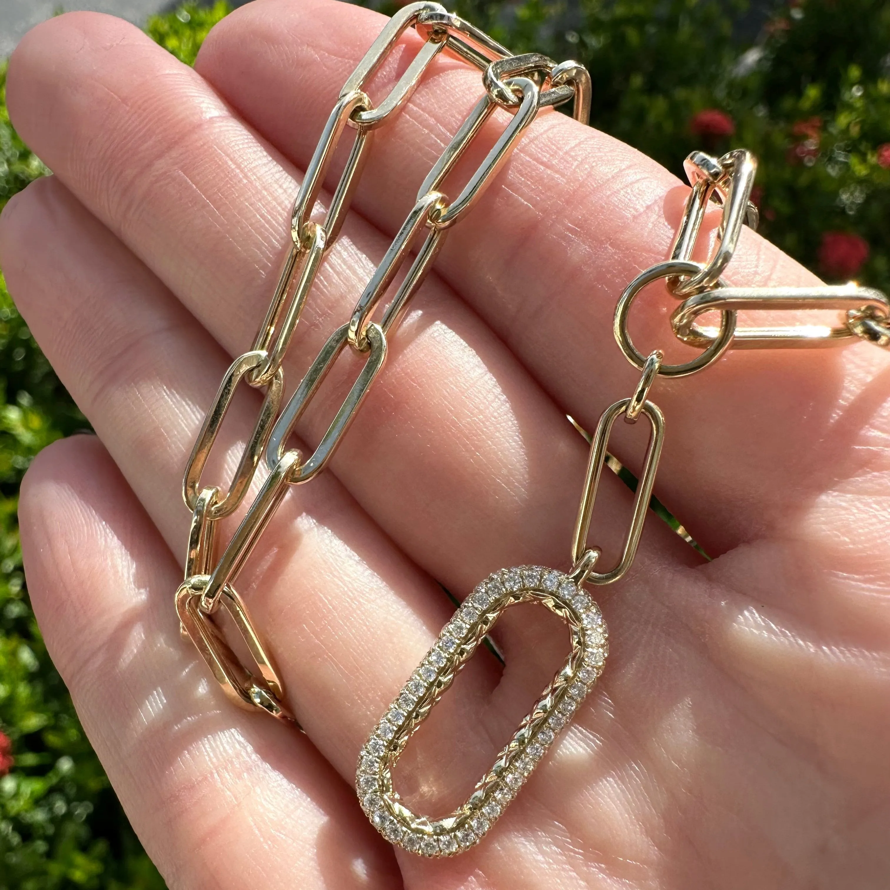 A. Jaffe Paper Clip Diamond Pendant with Matching Link Chain NL3368-18in/46