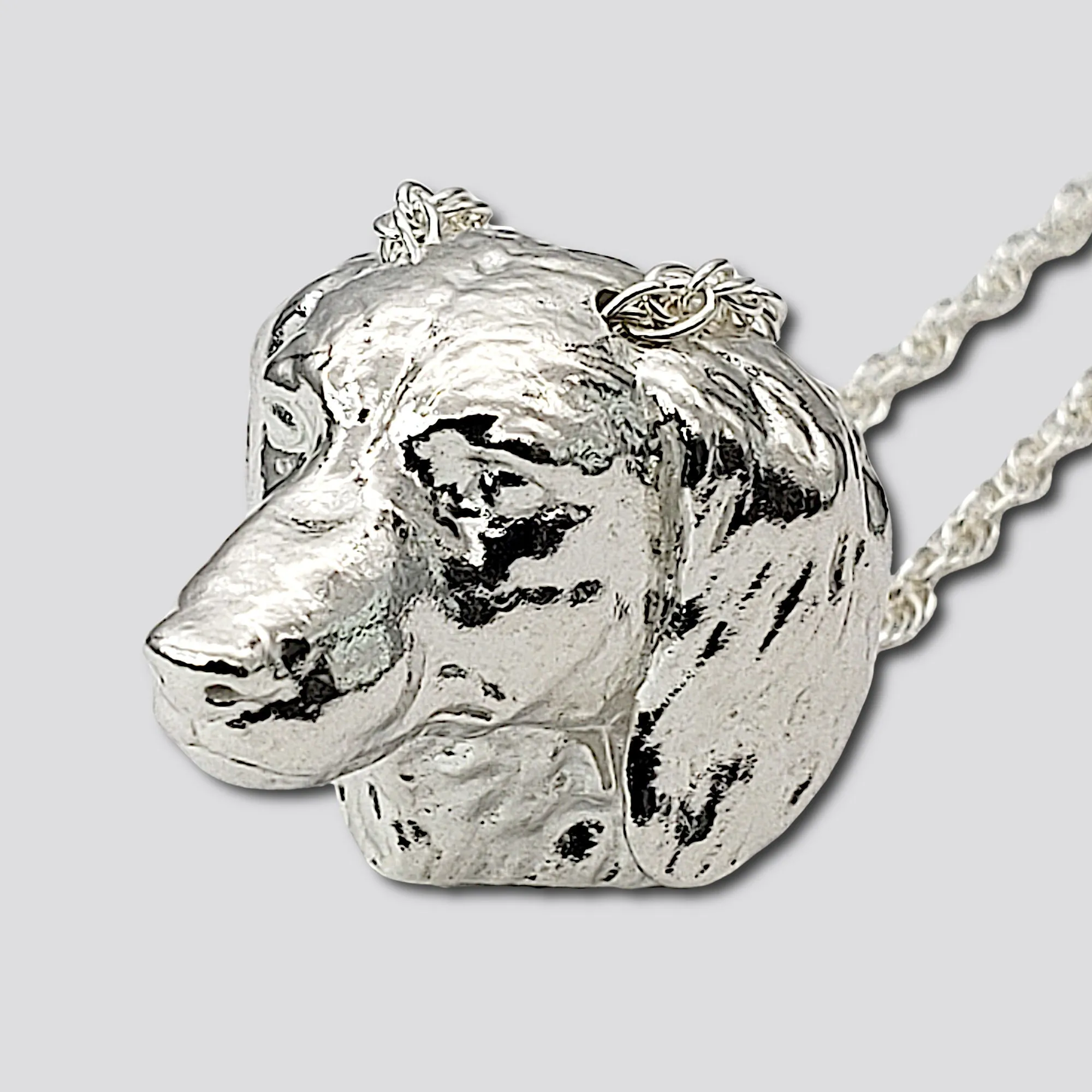 A sterling silver tribute to the  Long-Haired Dachshund