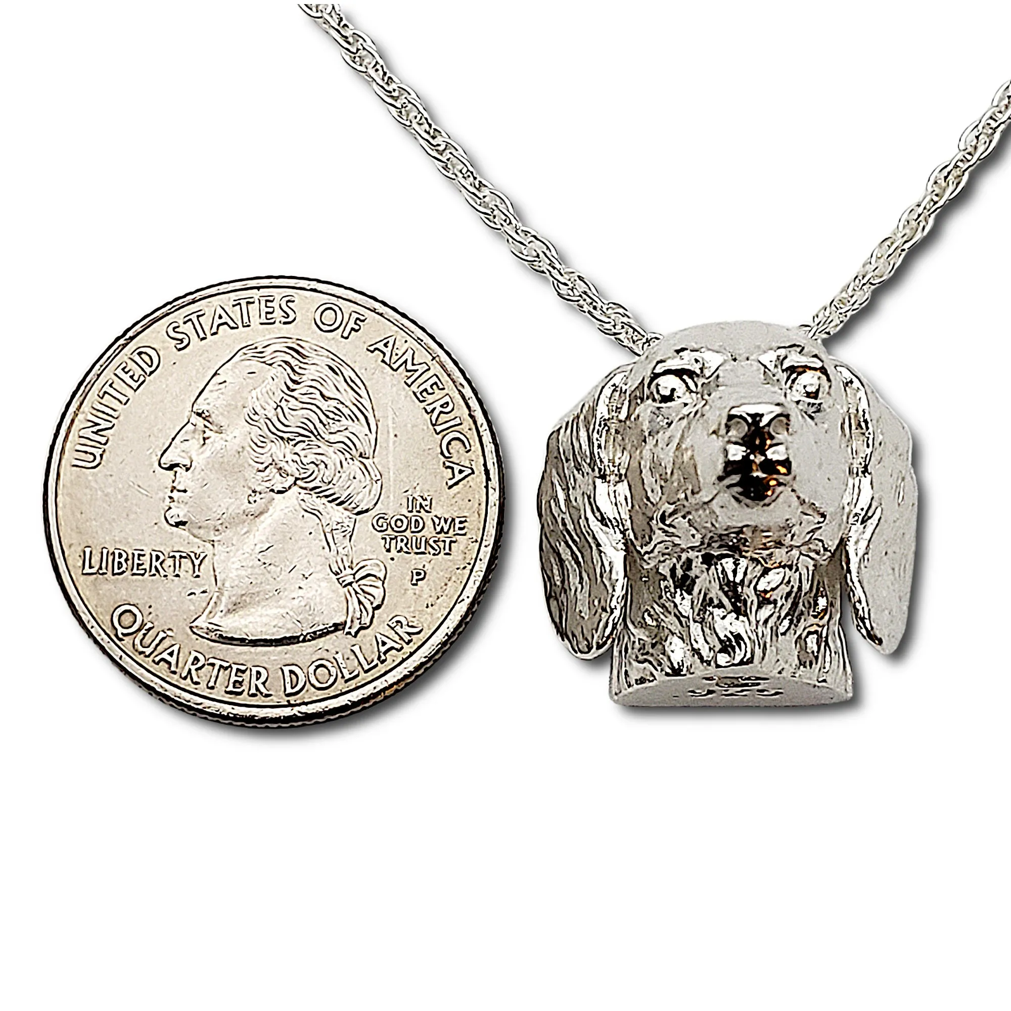 A sterling silver tribute to the  Long-Haired Dachshund