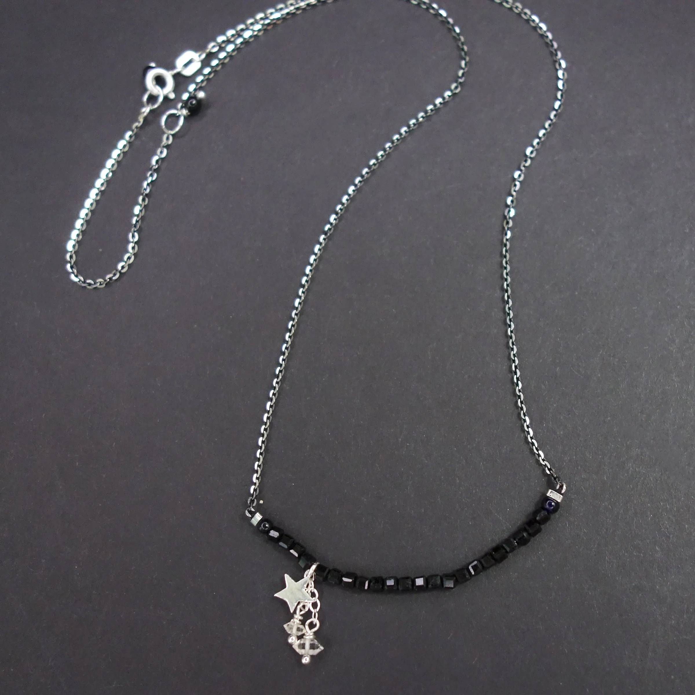 Aastreus Called You a Goddess: cube cut onyx   Herkimer diamond necklace