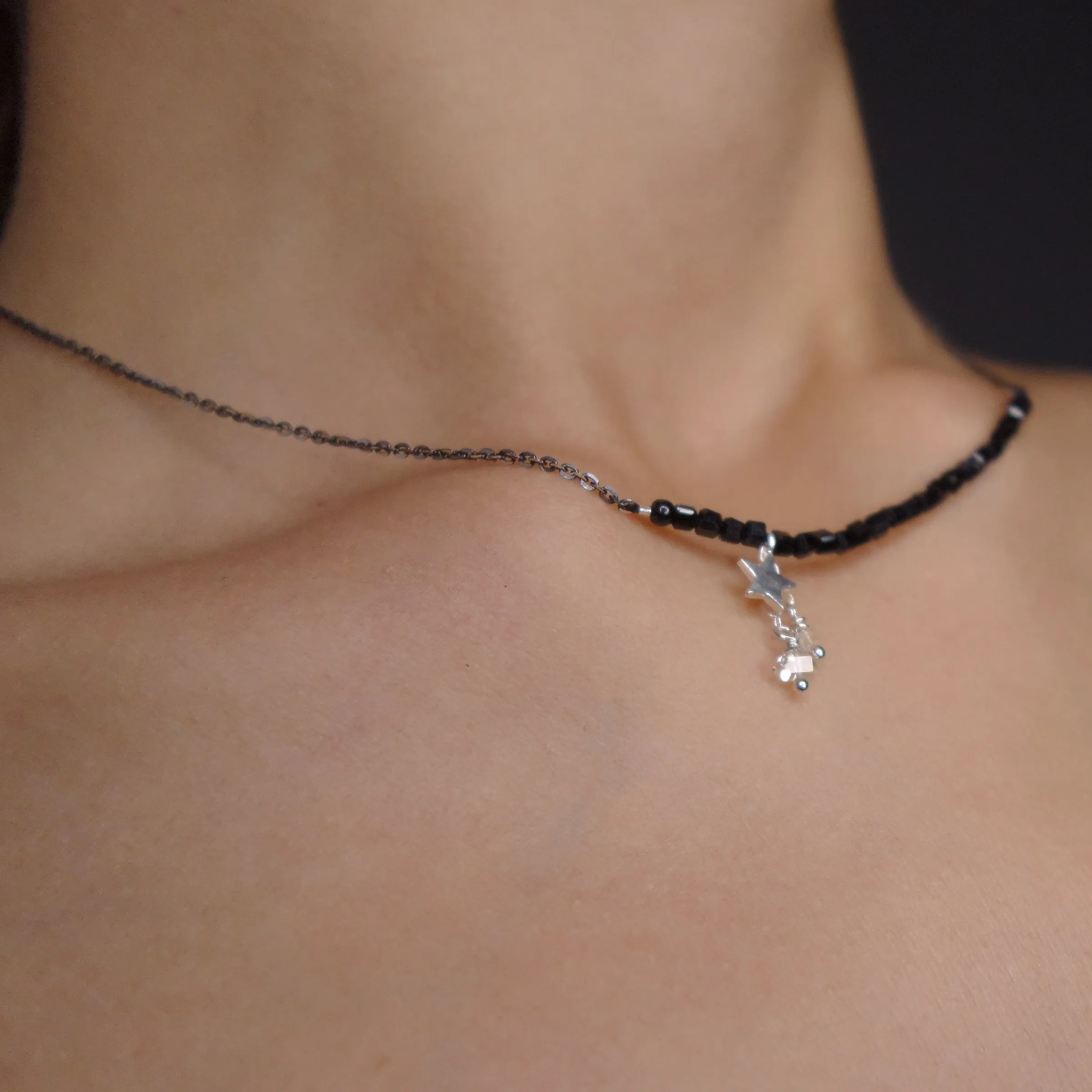 Aastreus Called You a Goddess: cube cut onyx   Herkimer diamond necklace