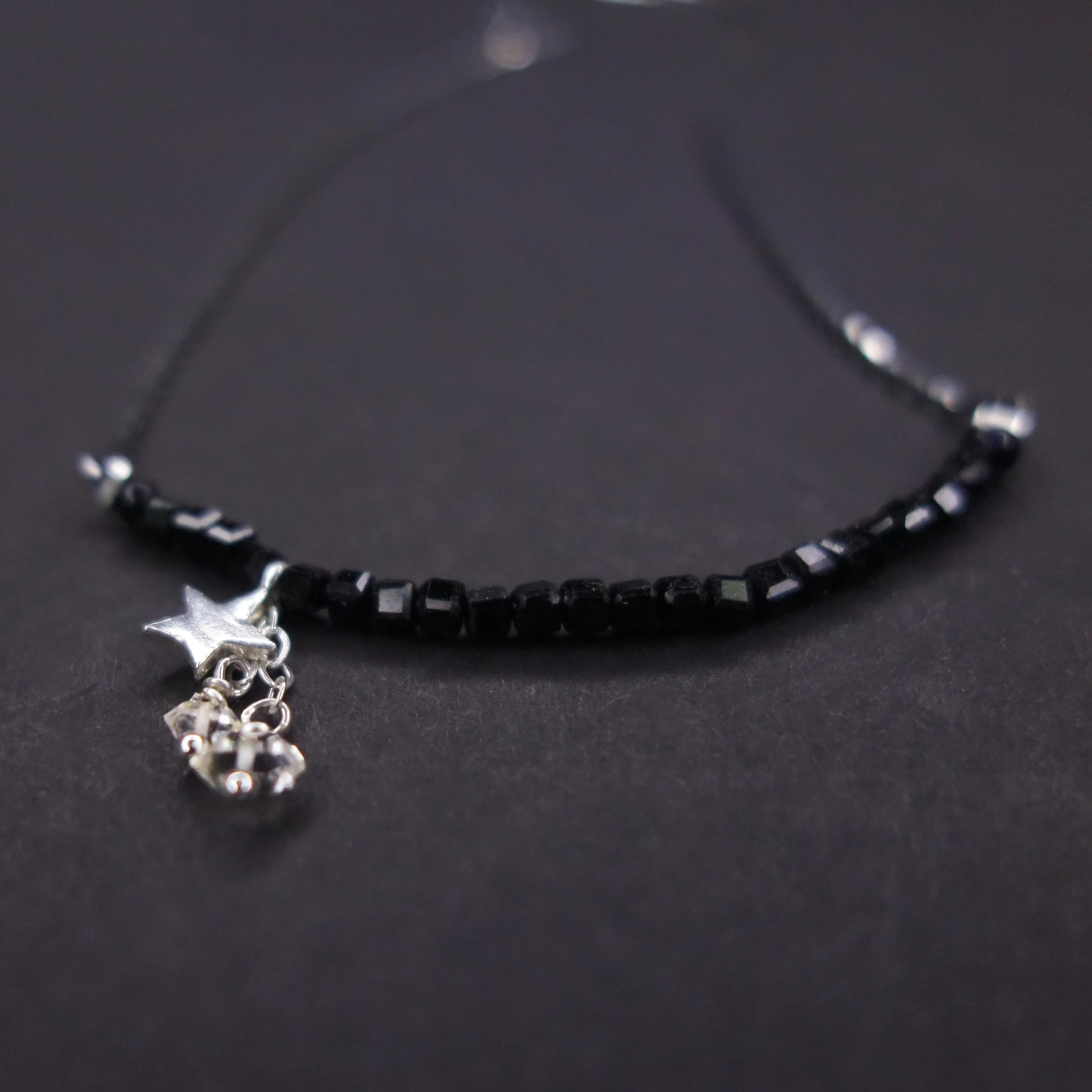Aastreus Called You a Goddess: cube cut onyx   Herkimer diamond necklace