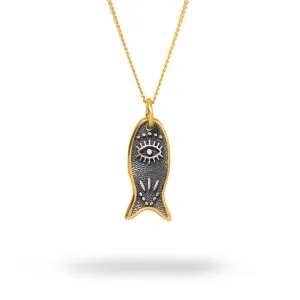Abundance Fish Pendant Evil Eye Sterling Silver Necklace