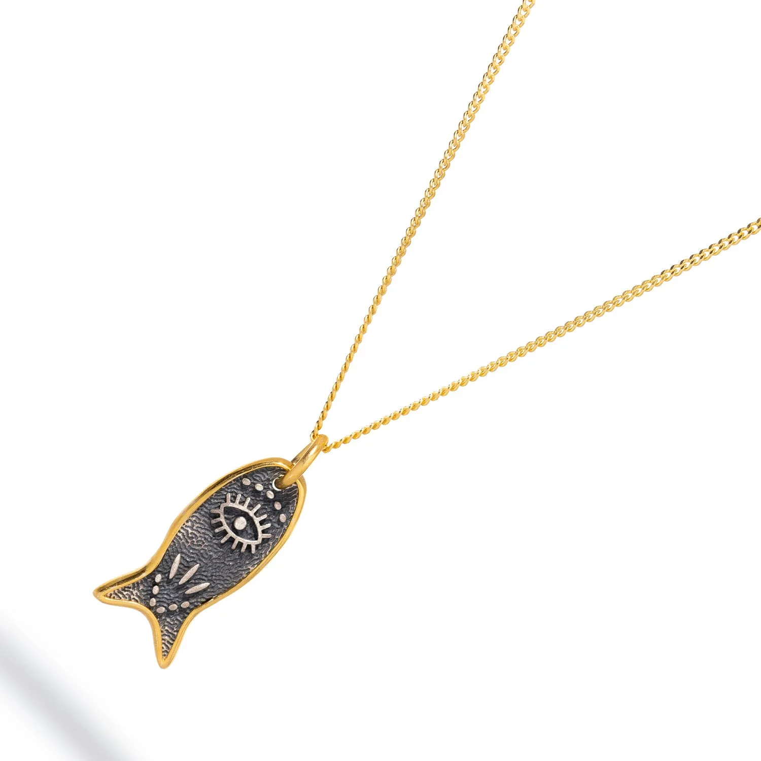 Abundance Fish Pendant Evil Eye Sterling Silver Necklace
