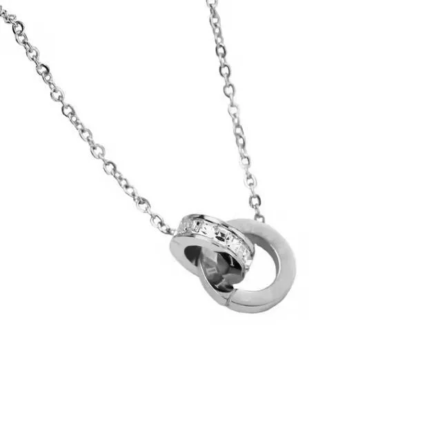 Adjustable 18k Gold Plated Stainless Steel Elegant Double Ring with Cubic Zirconia Stones Charm Necklace  for Women