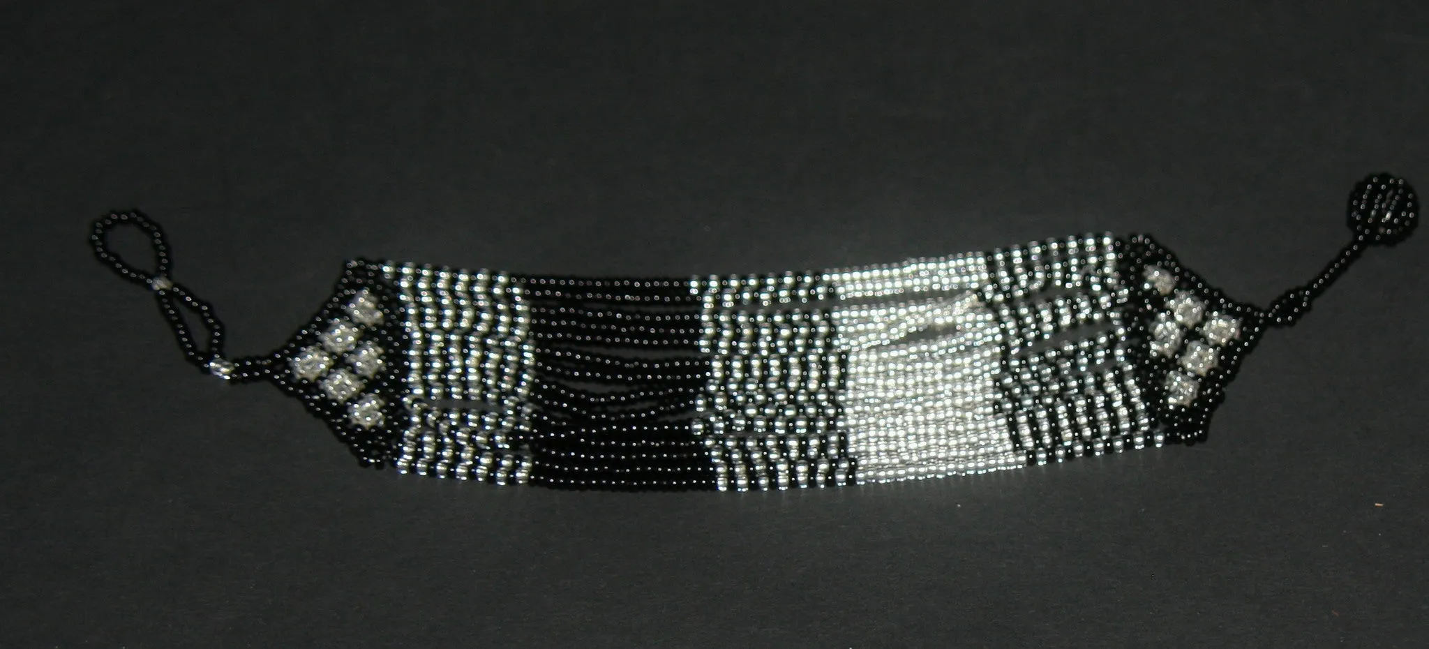 African Tribal Beaded Waterfall Necklace Black and Silver Matching Bracelet