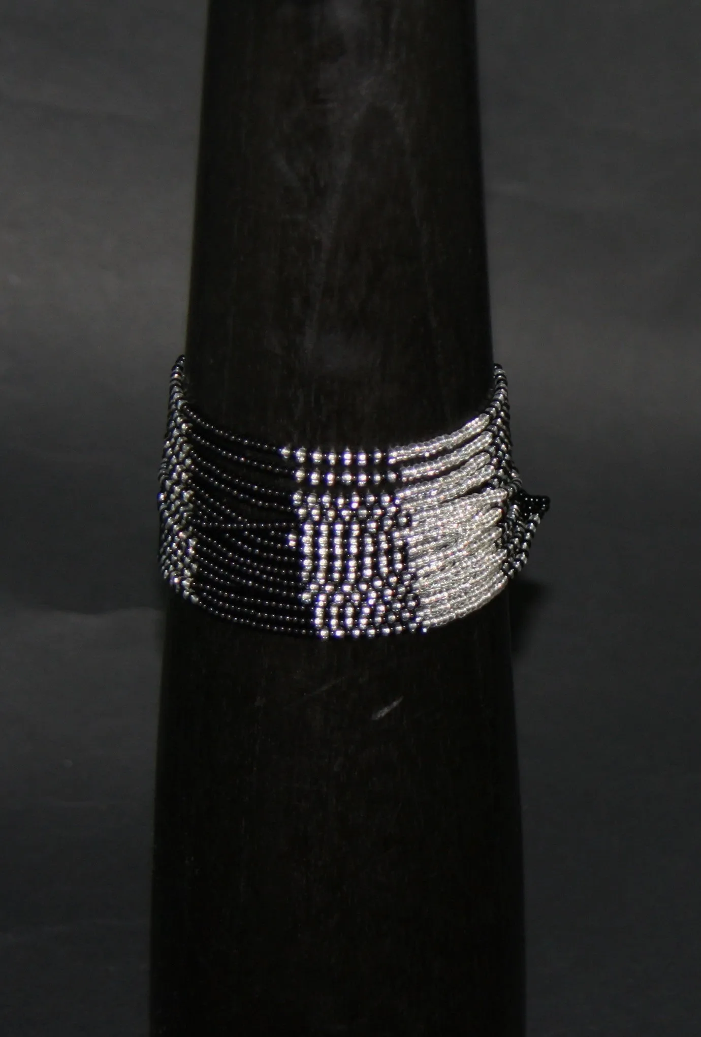 African Tribal Beaded Waterfall Necklace Black and Silver Matching Bracelet