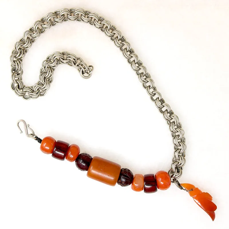 Amber & Carnelian Beads on Silver Chain by Ancient Influences